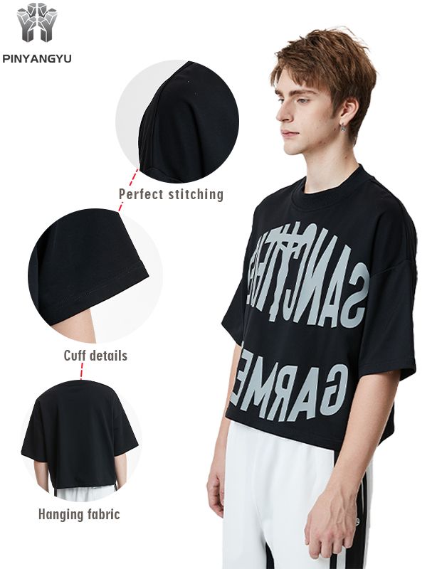 Черный укороченный топ — фирменная мягкая хлопковая футболка