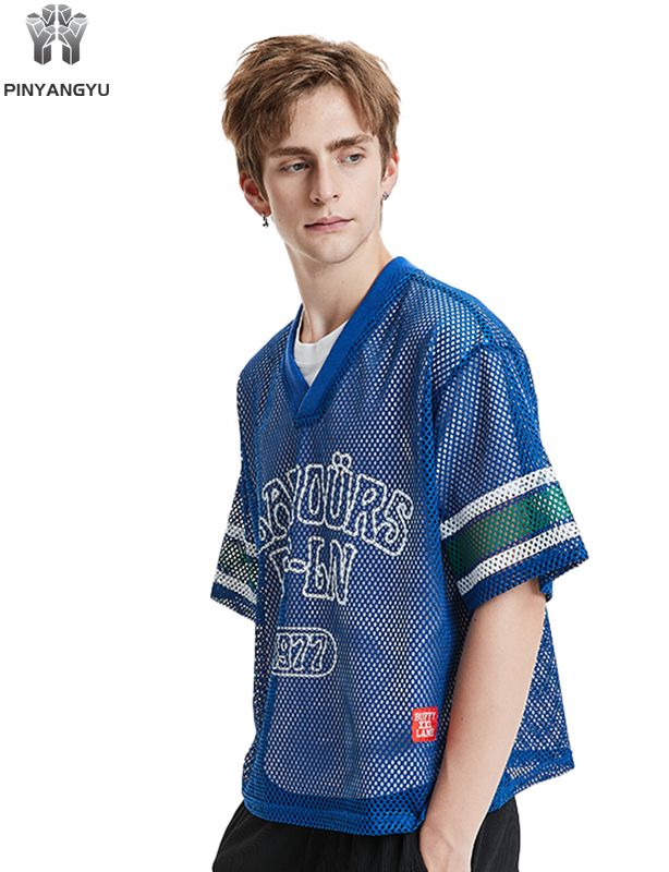 Футболка с крупными дырками, изготовленная на заказ, из дышащей сетки для спорта и лета