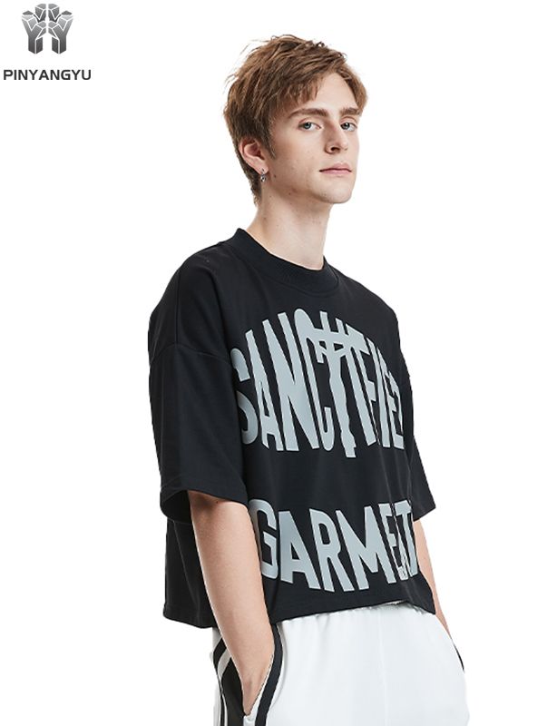 Черный укороченный топ — фирменная мягкая хлопковая футболка