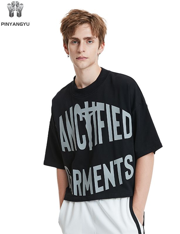 Черный укороченный топ — фирменная мягкая хлопковая футболка